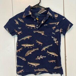 Polo Ralph Lauren boy's fishing bait-print cotton polo shirt, Size 8, EUC